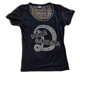 Y2K Dolce & Gabbana black and rhinestone shirt with mesh back
